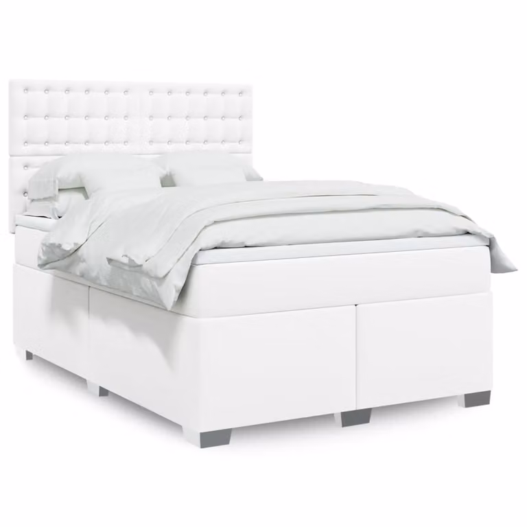 vidaXL Giroletto a Molle con Materasso Bianco in Similpelle L/P: 160 x 200 cm