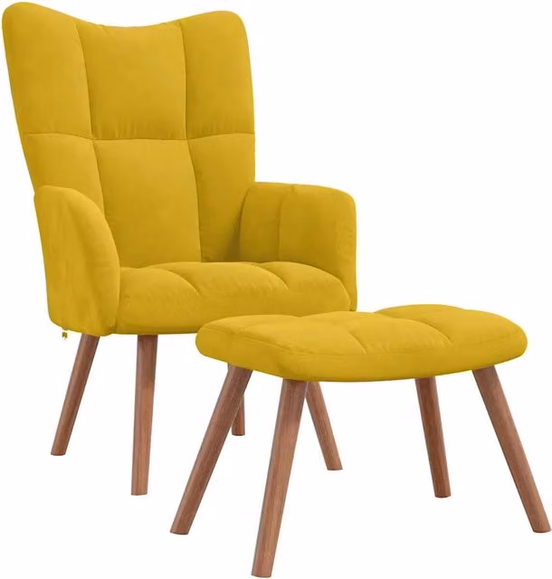 Poltrona Relax con Poggiapiedi in Velluto Giallo con Braccioli e Struttura Moderna – 1