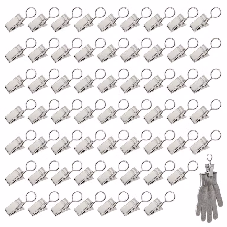 Ganci per tende, 60 pezzi, acciaio inossidabile, antiruggine, color argento