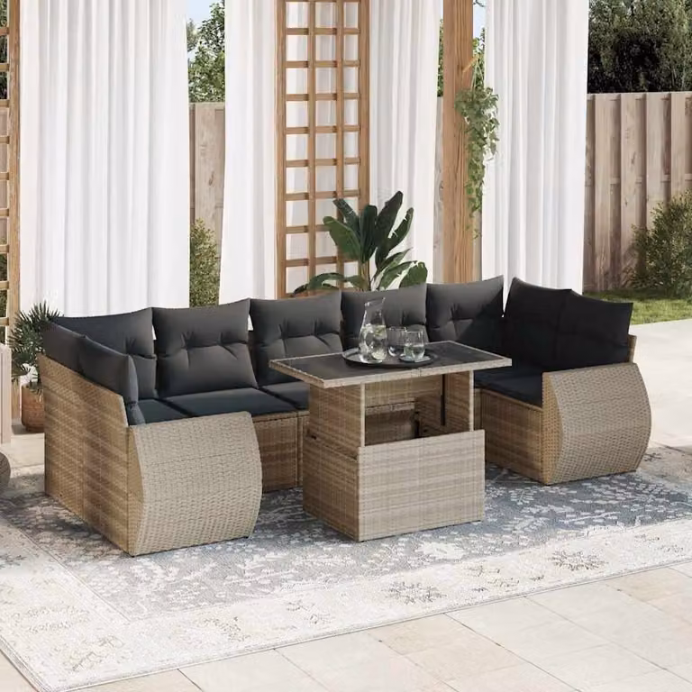 Maison Exclusive - Set Divano da Giardino 8pz con Cuscini Grigio Chiaro Polyrattan