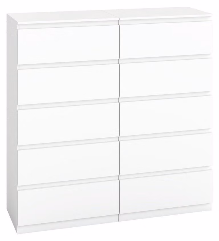Comodino bianco con 10 cassetti, dimensioni 60x40x120,5 cm, set da 2