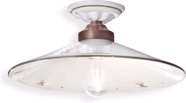 Plafoniera Classica Asti Ferro E Ceramica Nero Sfumato Rame Decorato Filo Verde