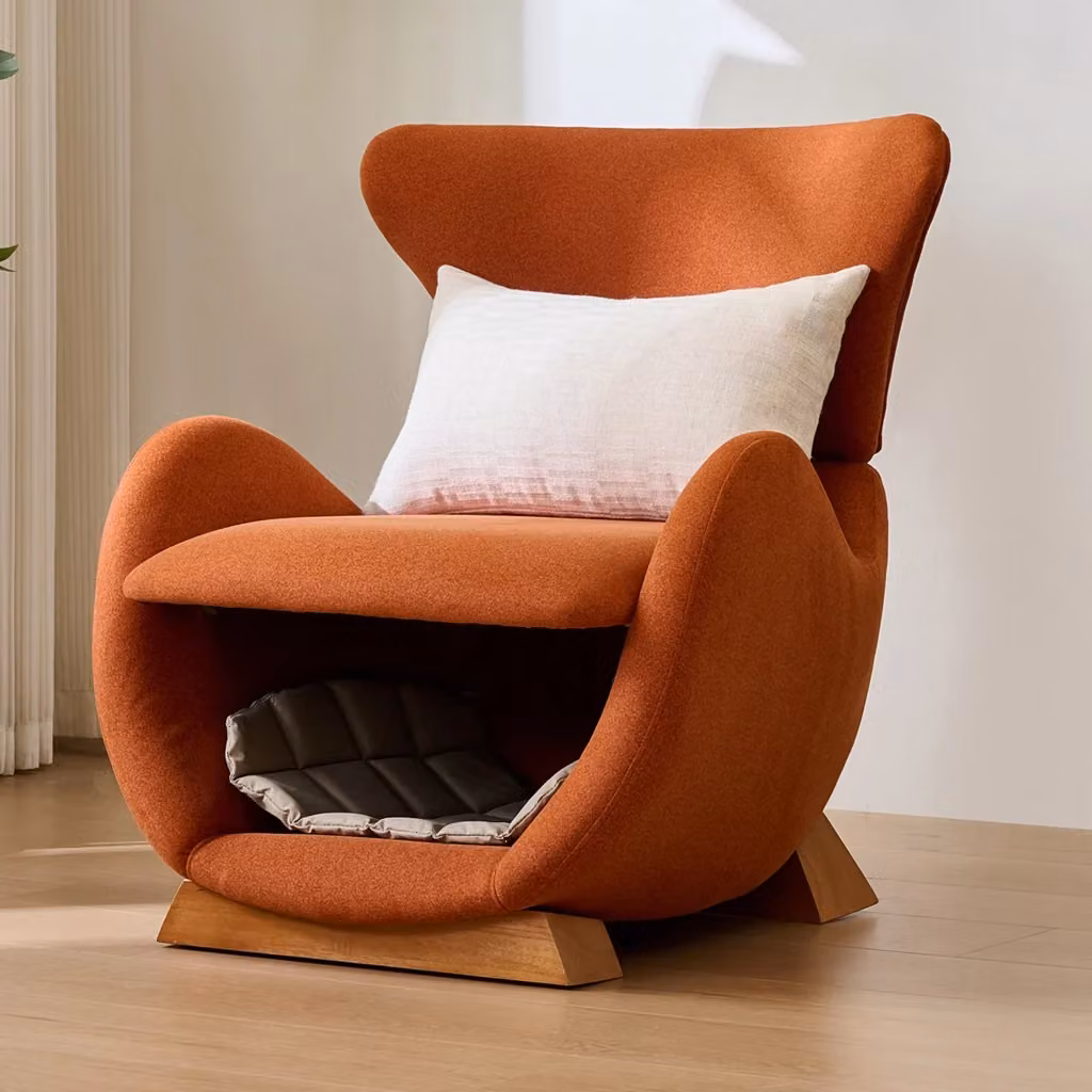 Poltrona Lounge REDOM in tessuto rosso mattone e legno con nicchia per animali L 66 cm, P 69 cm, H 76 cm – 2