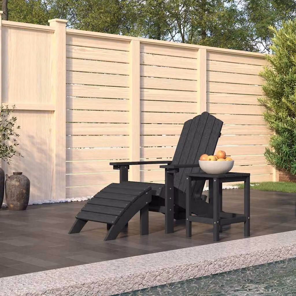 Set da giardino Adirondack con tavolo e poggiapiedi vidaXL in HDPE colore antracite