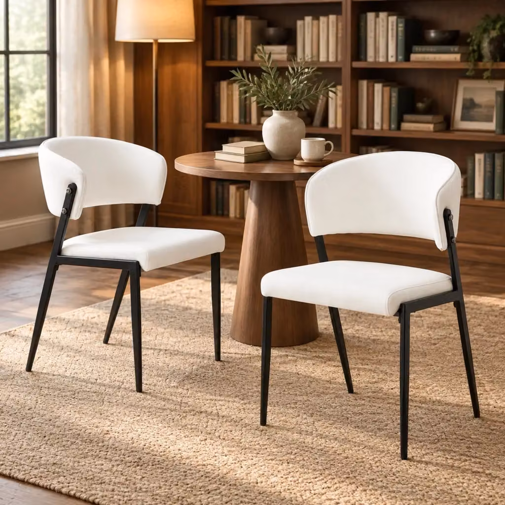 Set di 2 sedie da pranzo MIVRAY moderne in ecopelle bianca con struttura in metallo e schienale curvo – 2