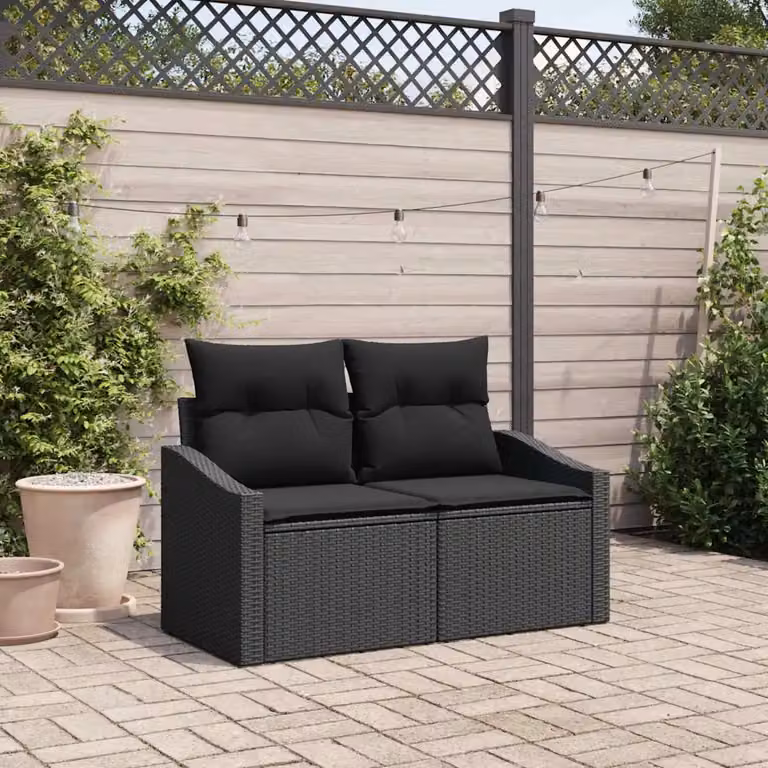 vidaXL Divano da giardino moderno in polyrattan con cuscini, colore antracite, L: 123 cm, P: 62 cm, H: 69 cm