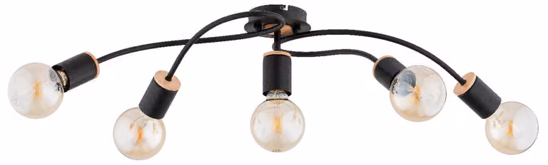 Lampada da soffitto GERSO nera-legno chiaro 5xE27x15W metallo, dimensioni: 17x27x74 cm, IP20, Alfa