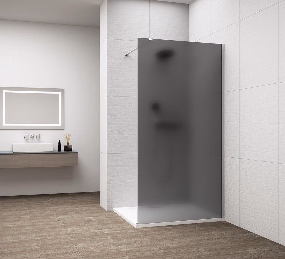 Pannello in vetro per doccia Polysan ESCA CHROME, da montare a parete, vetro grigio opaco, 1500 mm