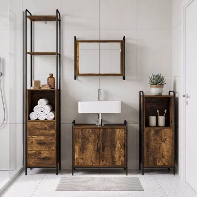 Set di Armadi da Bagno 3 pz Rovere Fumo 40 x 36 x 181 cm 3444545