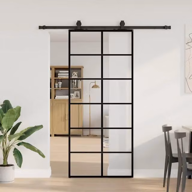 Porta Scorrevole Moderna VIDAXL in Vetro Trasparente con Telaio in Alluminio e Ferramenta Nera L: 90 cm, H: 205 cm