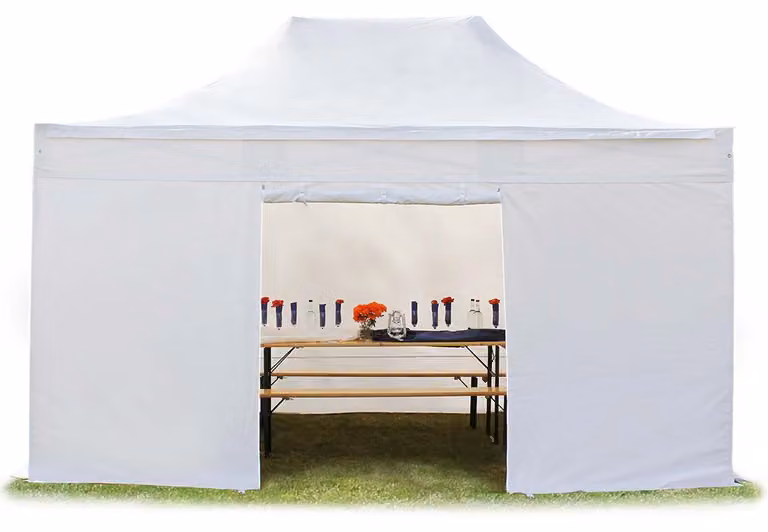TOOLPORT 3x4,5m gazebo pieghevole con laterali, PREMIUM acciaio, bianco