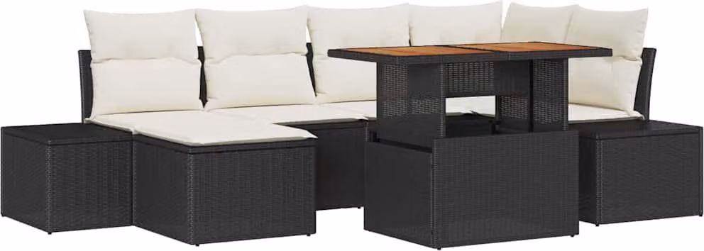 Set Divano da Giardino con archiviazione 7 pcs Nero Poly Rattan