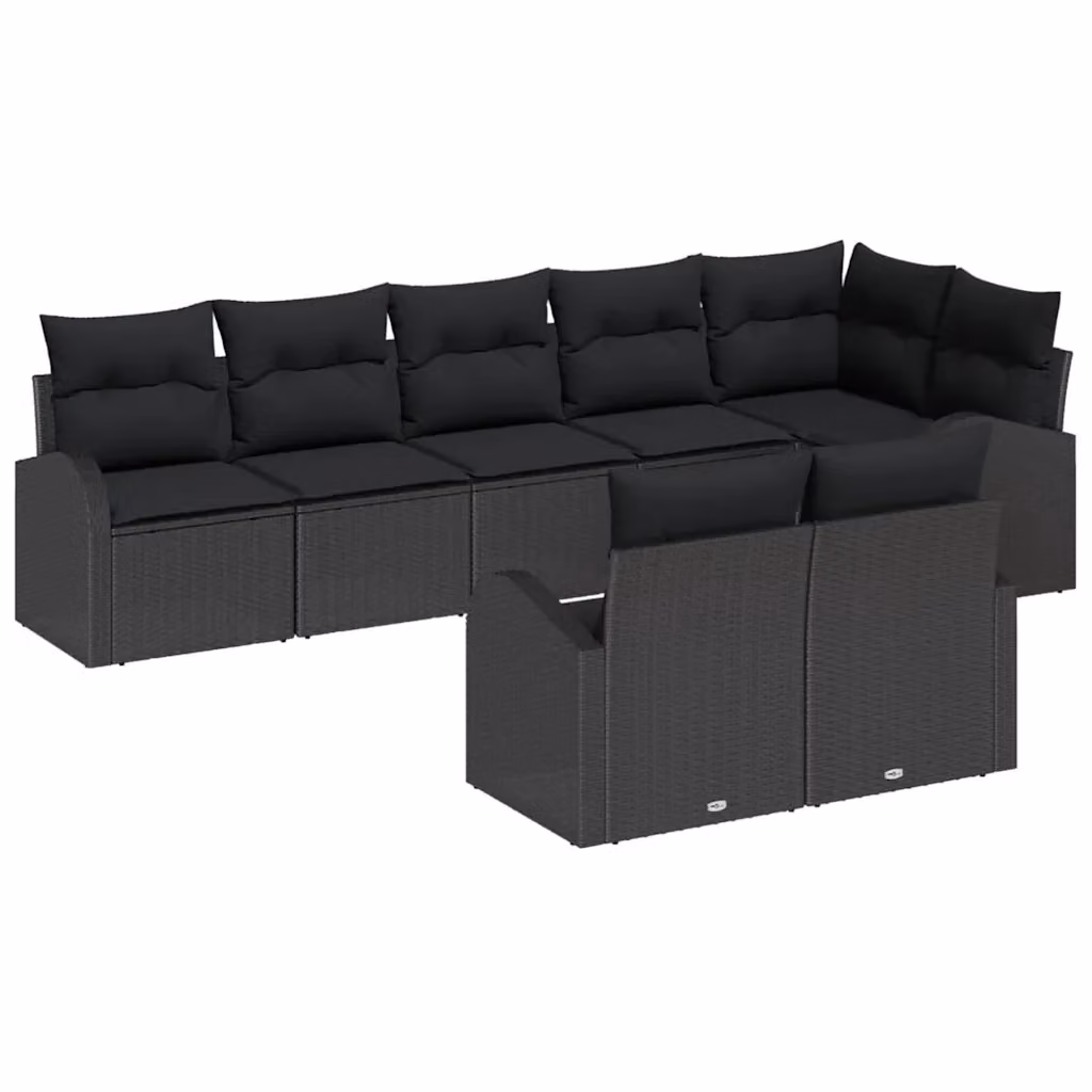 Set Divano da Giardino vidaXL a 8 posti in Polyrattan Nero con Cuscini e Ottoman a Forma a U – 2