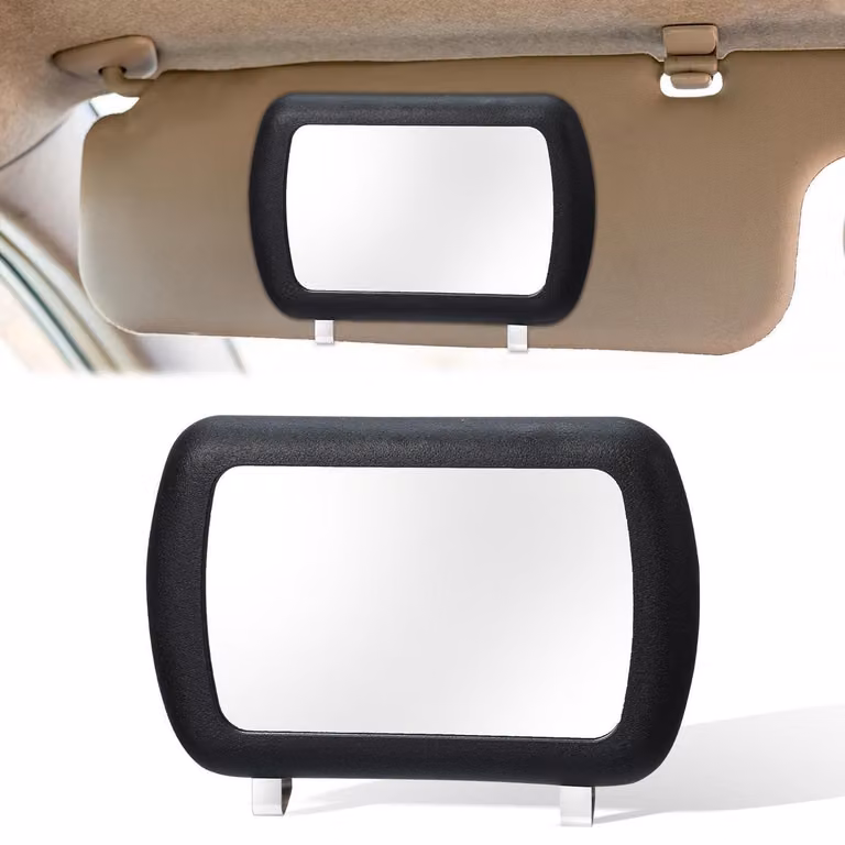 Specchio per auto, da montare sulla visiera parasole, specchio per il trucco, specchio per il make-up, resistente ai graffi, colore nero