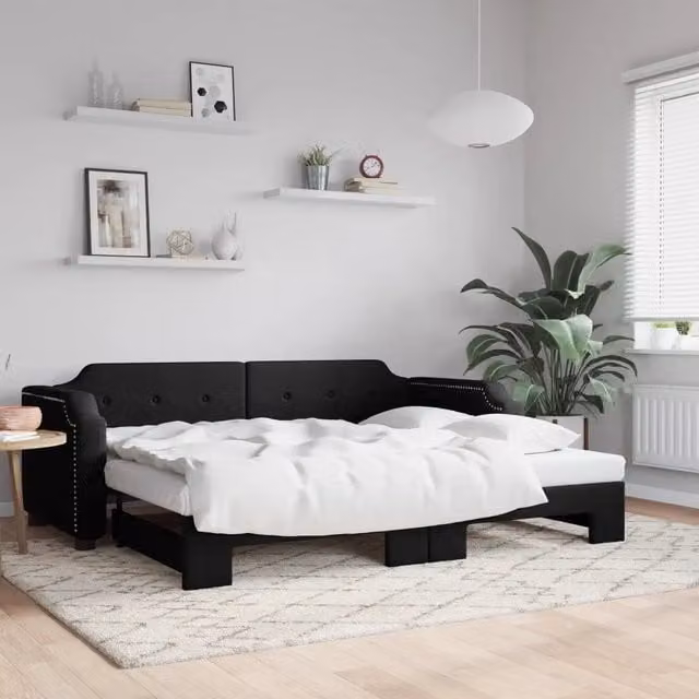 Divano Letto con Letto Estraibile-Sofa Letto-Daybed Nero 90x190 cm in Tessuto 911012