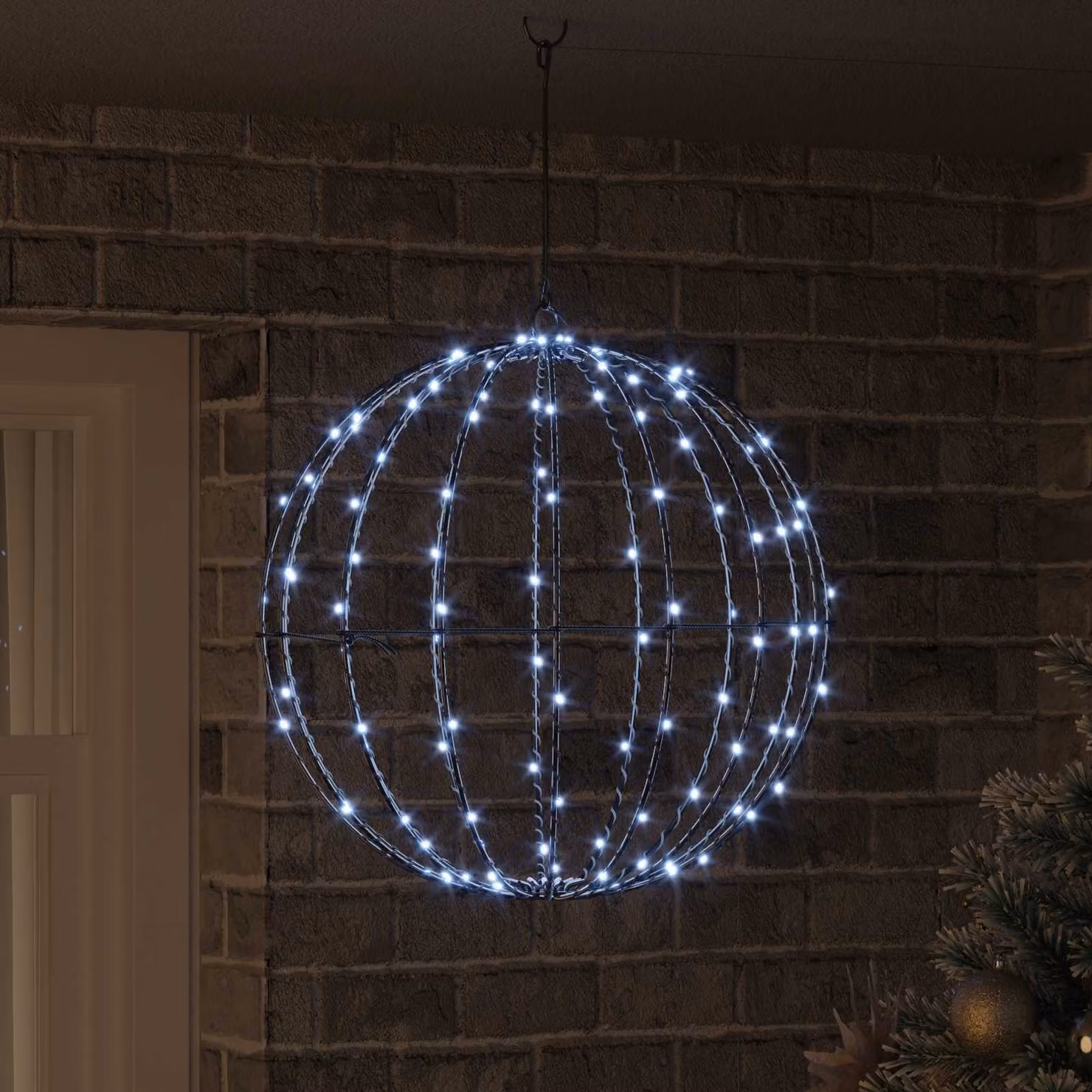 Sfera decorativa natalizia vidaXL in metallo bianco con 160 LED luce bianco freddo e telecomando L 50 x P 50 x H 52 cm