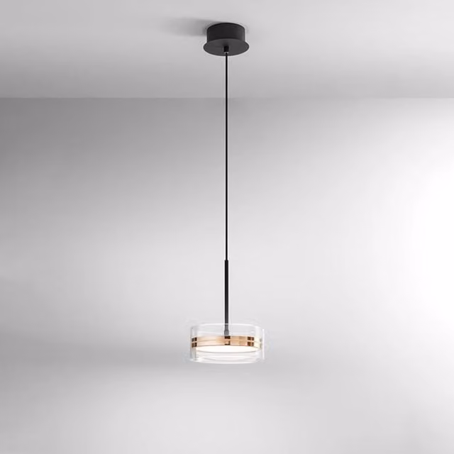 Lampada a sospensione moderna Perenz Illumina in metallo oro e vetro nero con LED dimmabile 14W 3000K