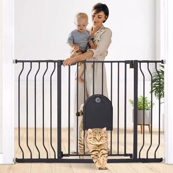Cancello per scale e porte con meccanismo di chiusura automatico nero per bambini e animali domestici