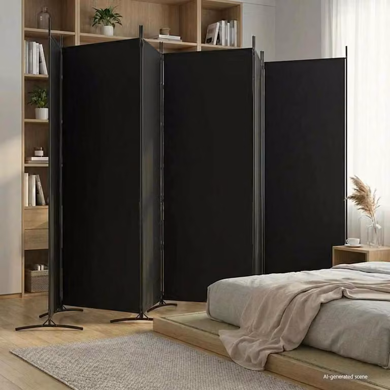 Divisorio a 6 Pannelli vidaXL Nero in Tessuto L: 520 cm, H: 180 cm