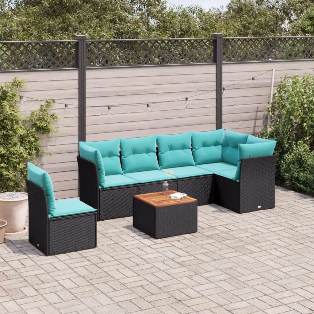 Maison Exclusive - Set da giardino 7 pezzi con cuscini in polyrattan nero