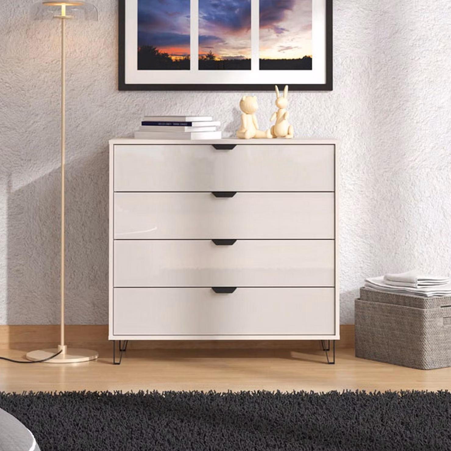 Dmora Cassettiera Tornata 93x40x91h cm Beige, 4 Cassetti Apertura Scorrevole