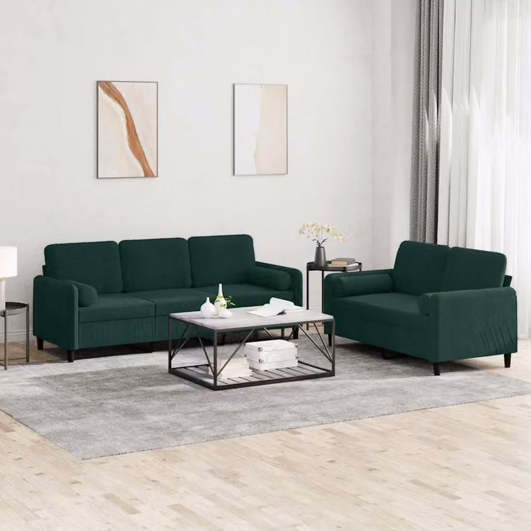 Set di divani vidaXL da 2 pezzi in velluto verde con cuscini, composto da un divano a 2 posti e un divano a 3 posti per il tuo soggiorno moderno