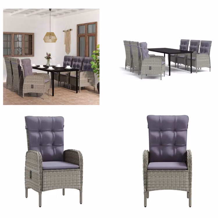 vidaXL Set da pranzo da giardino 7 pezzi con cuscini grigio e nero - Set da pranzo da giardino - Set da pranzo da giardino - Set di mobili da giardino - Set di mobili da giardino