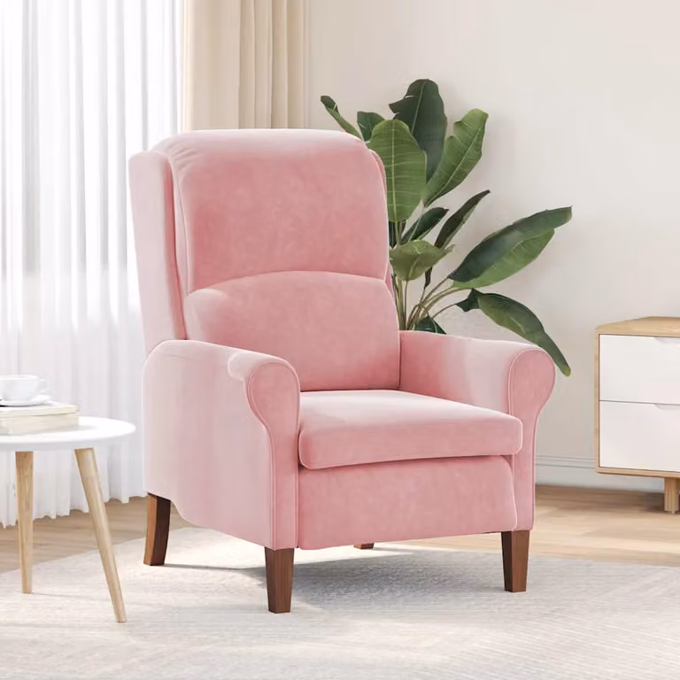 Poltrona lounge moderna vidaXL in velluto rosa con braccioli L/P/H: 76 x 94 x 102 cm