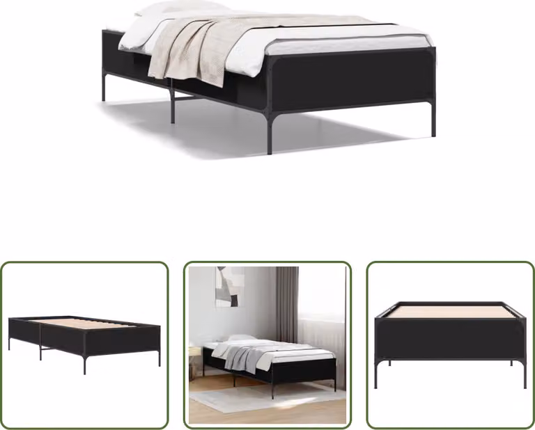 The Living Store Struttura letto nera 90x200 cm in legno e metallo
