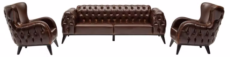 Designer Chesterfield Sofagarnitur Braun Dreisitzer Bequem Sitzgruppe 3+1+1