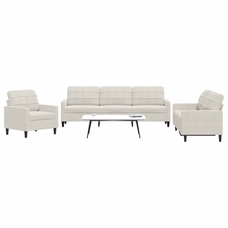 Set di divani 3 pezzi vidaXL in velluto beige con cuscini e struttura in metallo per soggiorno