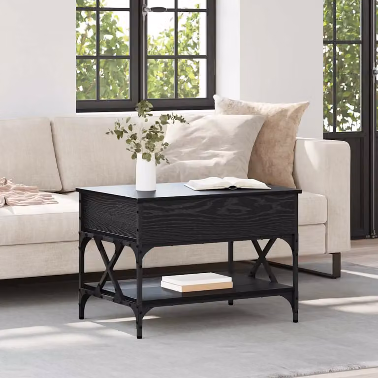 Tavolino da salotto vidaXL in stile industriale nero con piano in legno ingegnerizzato e struttura in metallo L: 70 cm, P: 50 cm, H: 50 cm