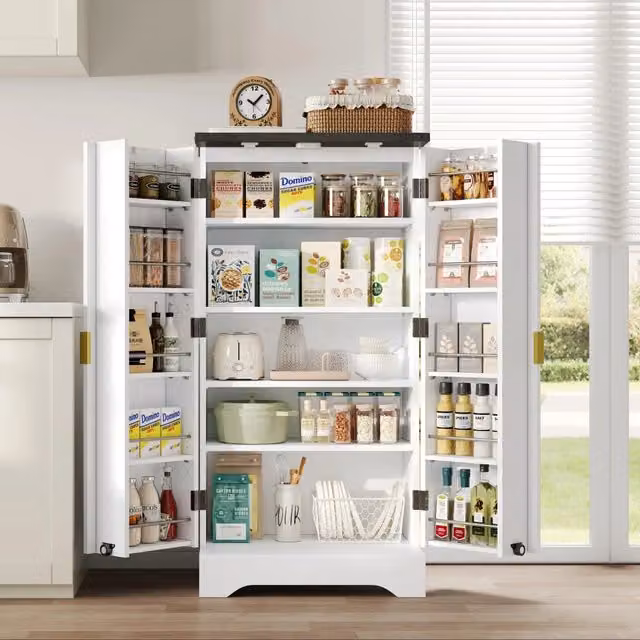 Mobile dispensa bianco a due ante; 120 x 60;5 x 40 cm; luce LED a sensore; ripiani regolabili; MDF
