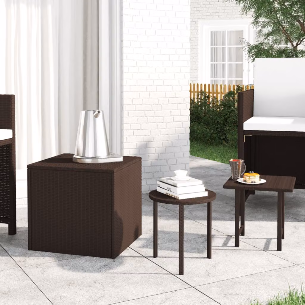 Set di 3 tavolini da giardino vidaXL in polyrattan marrone con design moderno e struttura in metallo
