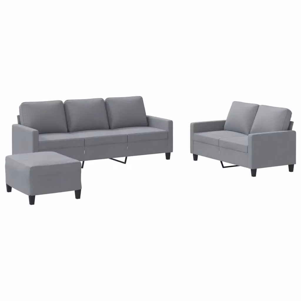 Set di divani moderno vidaXL composto da divano a 3 posti, divano a 2 posti e pouf, rivestimento in tessuto grigio con cuscini inclusi – 2