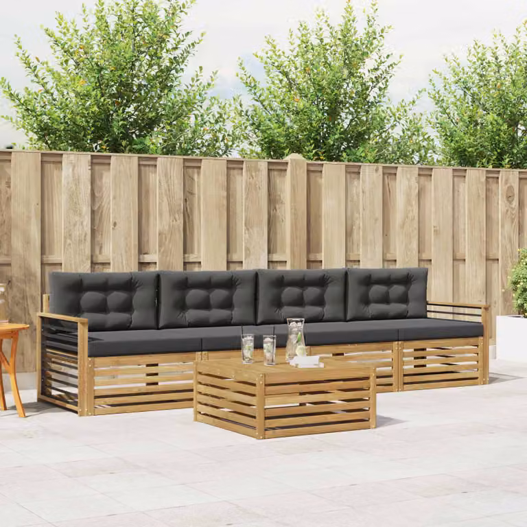 Set di divani da esterno vidaXL 5 pezzi in legno di acacia con cuscini, Bianco e Antracite