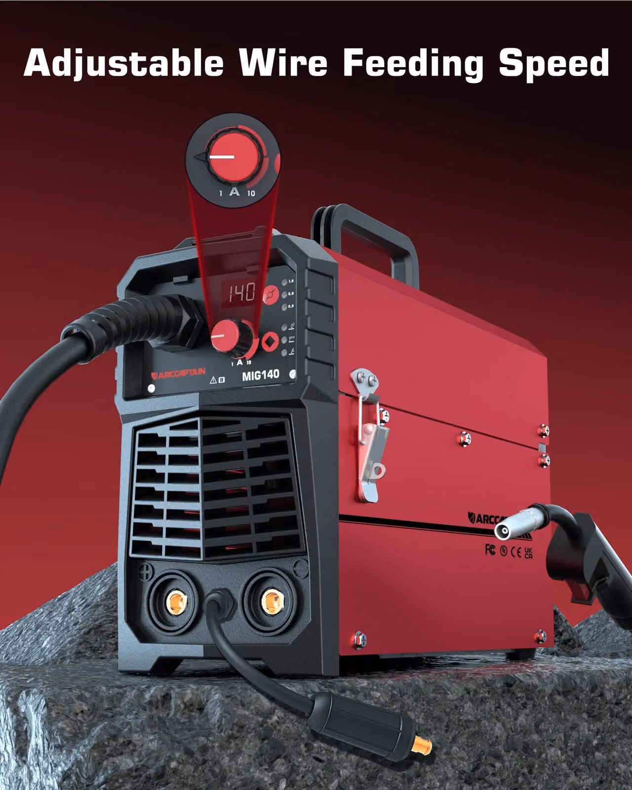 Saldatrice MIG multifunzione 4-in-1 - Modello MIG140-EU-AC - MIG/MAG/MMA/TIG Lift, senza gas - Portatile, 8,4 kg - Controllo digitale a sinergia - Spina EU, 230 V