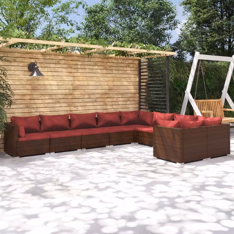 Maison Exclusive - Set da giardino da 9 pezzi con cuscini in polyrattan marrone