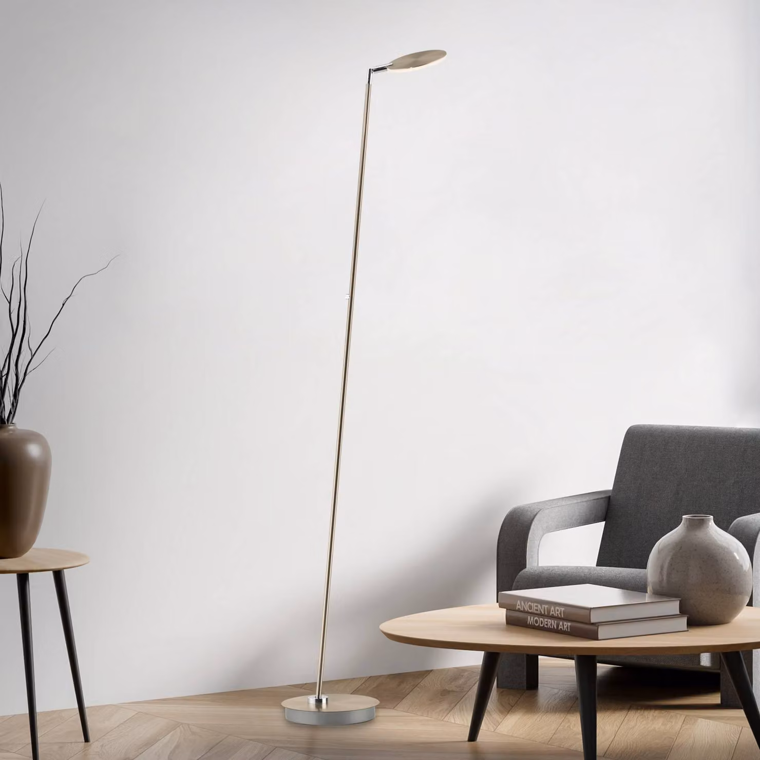 Paul Neuhaus Lampada da terra a LED Akku-Bente, dimmerabile, Ottone / Oro, Studio / Ufficio, Metallo, Moderno, Lampada LED da terra