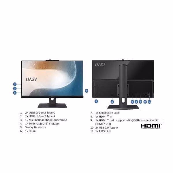 PC All-in-One MSI Modern AM272P 1M-1095XEU Bianco, Intel Core 7 150U, 27" 68,6 cm, 16 GB DDR5, 1 TB SSD, Wi-Fi 6E – 2