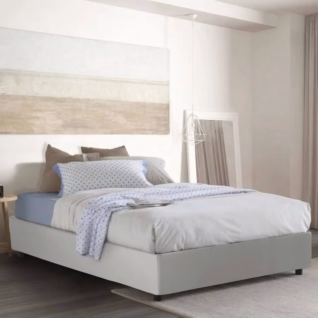 Letto Matrimoniale Talamo Italia con Contenitore a Alzata e Materasso Incluso, Bianco, L/P: 160 x 200 cm