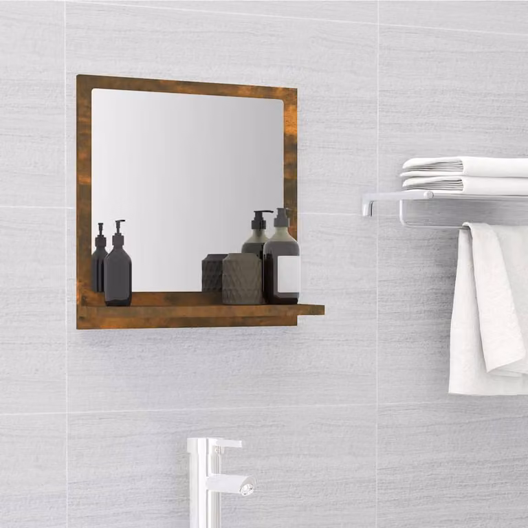Specchio da bagno vidaXL in legno multistrato rovere fumo, colore marrone, L: 40 cm, P: 10,5 cm, H: 37 cm