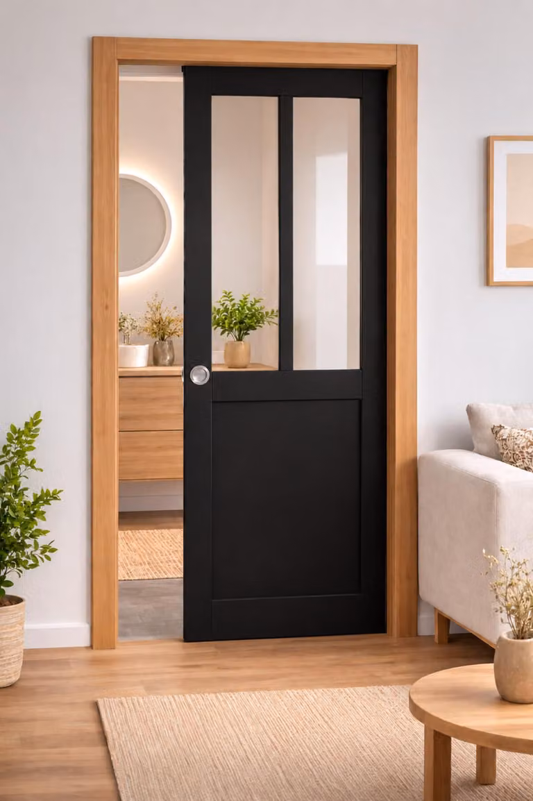 Porta scorrevole da officina nera H204 x L63 cm, con incasso, kit finitura Gd Menuserie