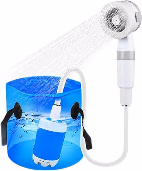 Doccia portatile ricaricabile con soffione per il campeggio e le attività all'aria aperta