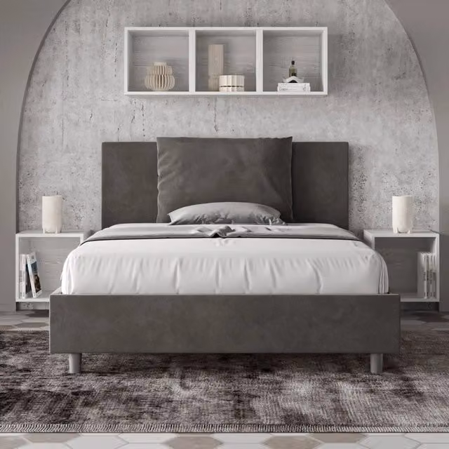 Letto contenitore queen size imbottito in microfibra Ityhome grigio L: 150 cm x P: 200 cm