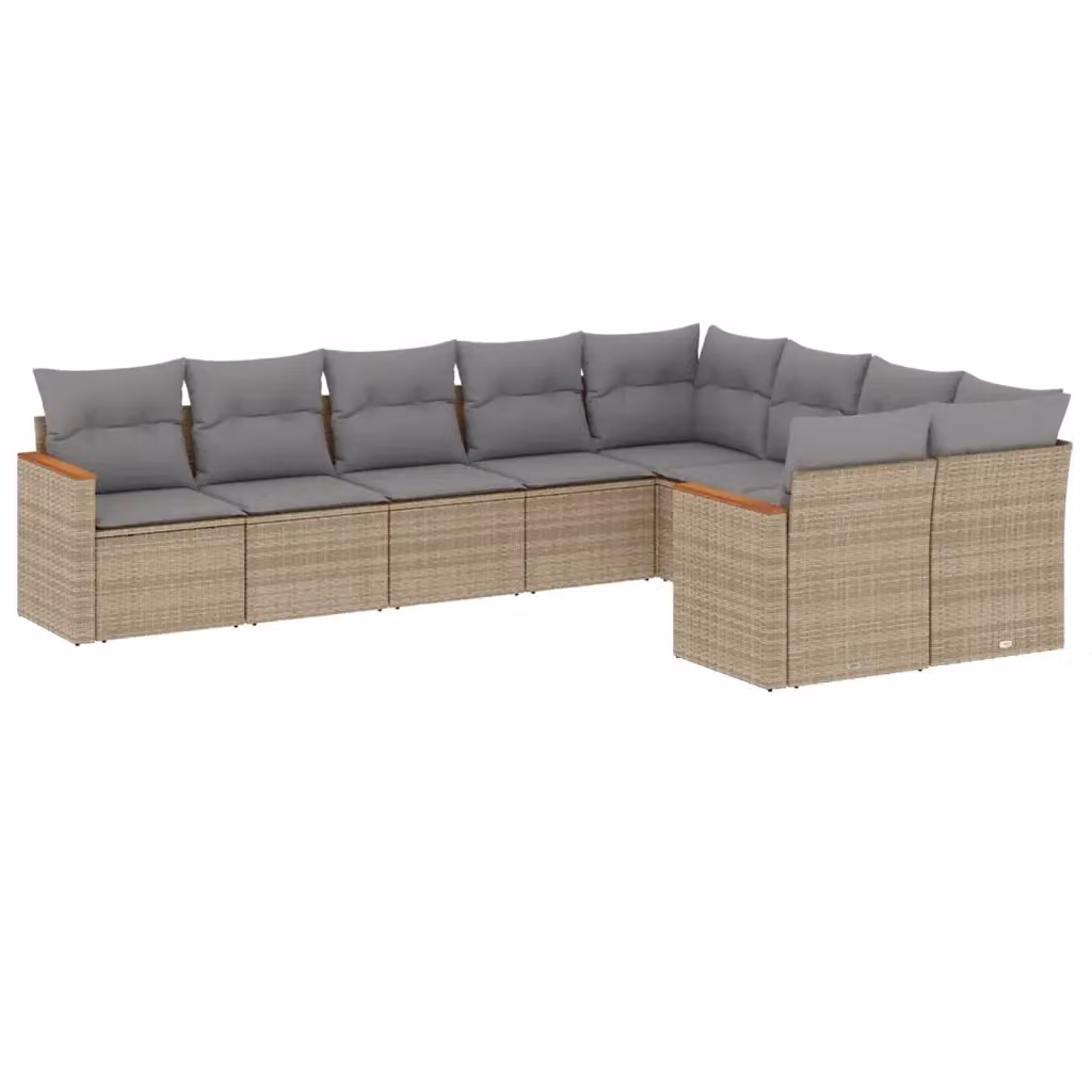 Set Divano da Giardino a L VIDAXL in Polyrattan Beige con Cuscini, 9 Pezzi – 2