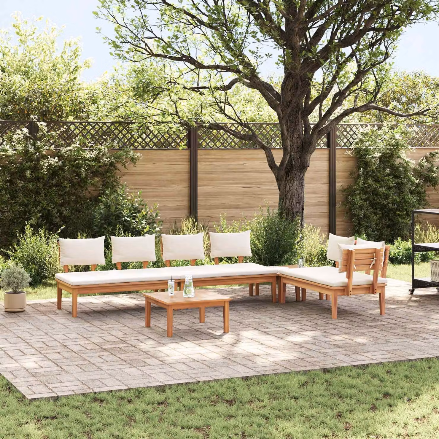 Maison Exclusive - Set di divani da giardino, 5 pezzi, color marrone e crema