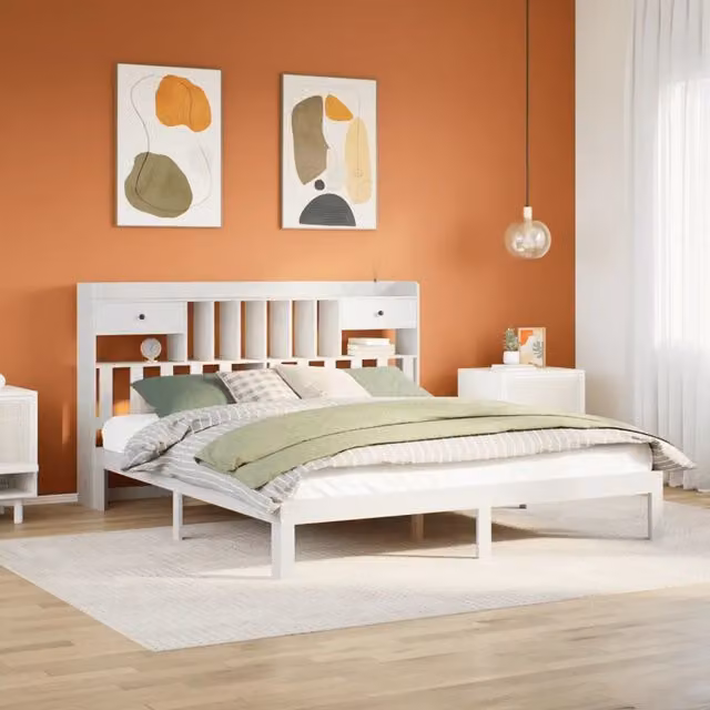 Giroletto con Libreria senza Materasso-Struttura Letto con contenitore 180x200 cm in Legno Pino 367638