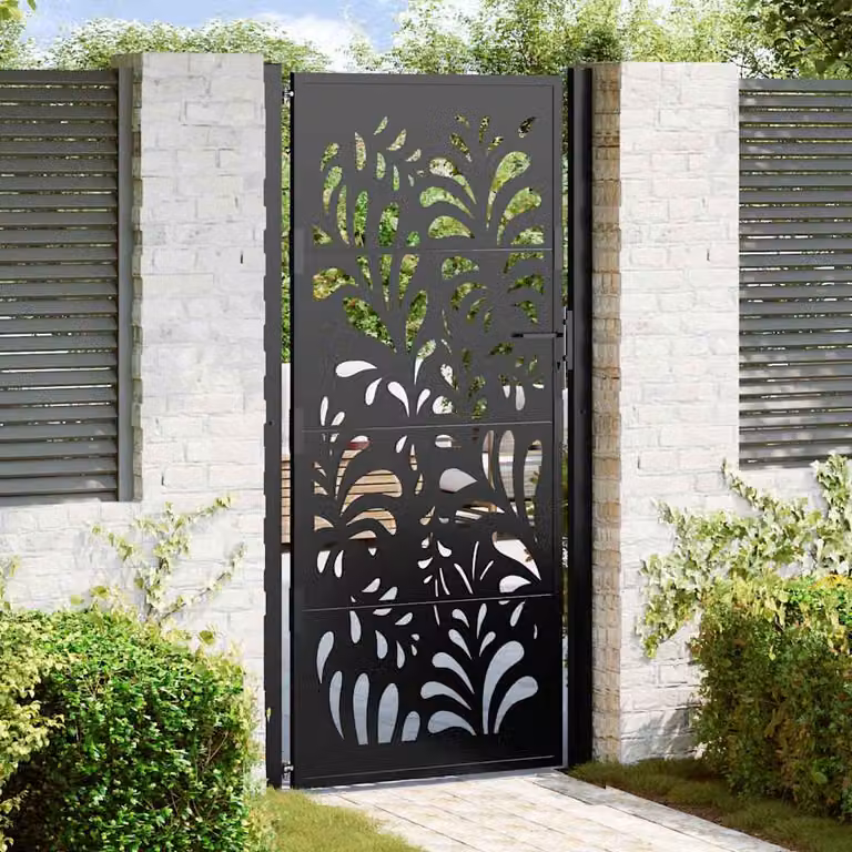 Cancello singolo da giardino vidaXL in acciaio nero con design ondulato L: 110 cm, H: 205 cm