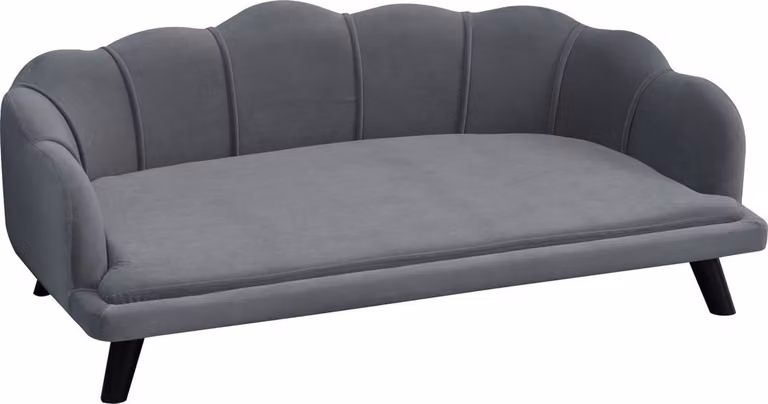 Divano per cani D04-153CG, con schienale, con gambe in legno, morbido, grigio scuro, 98,5 x 60,5 x 35,5 cm